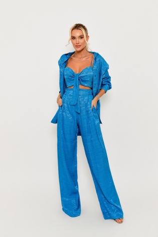 Calça Wide Leg Jacquard Azul