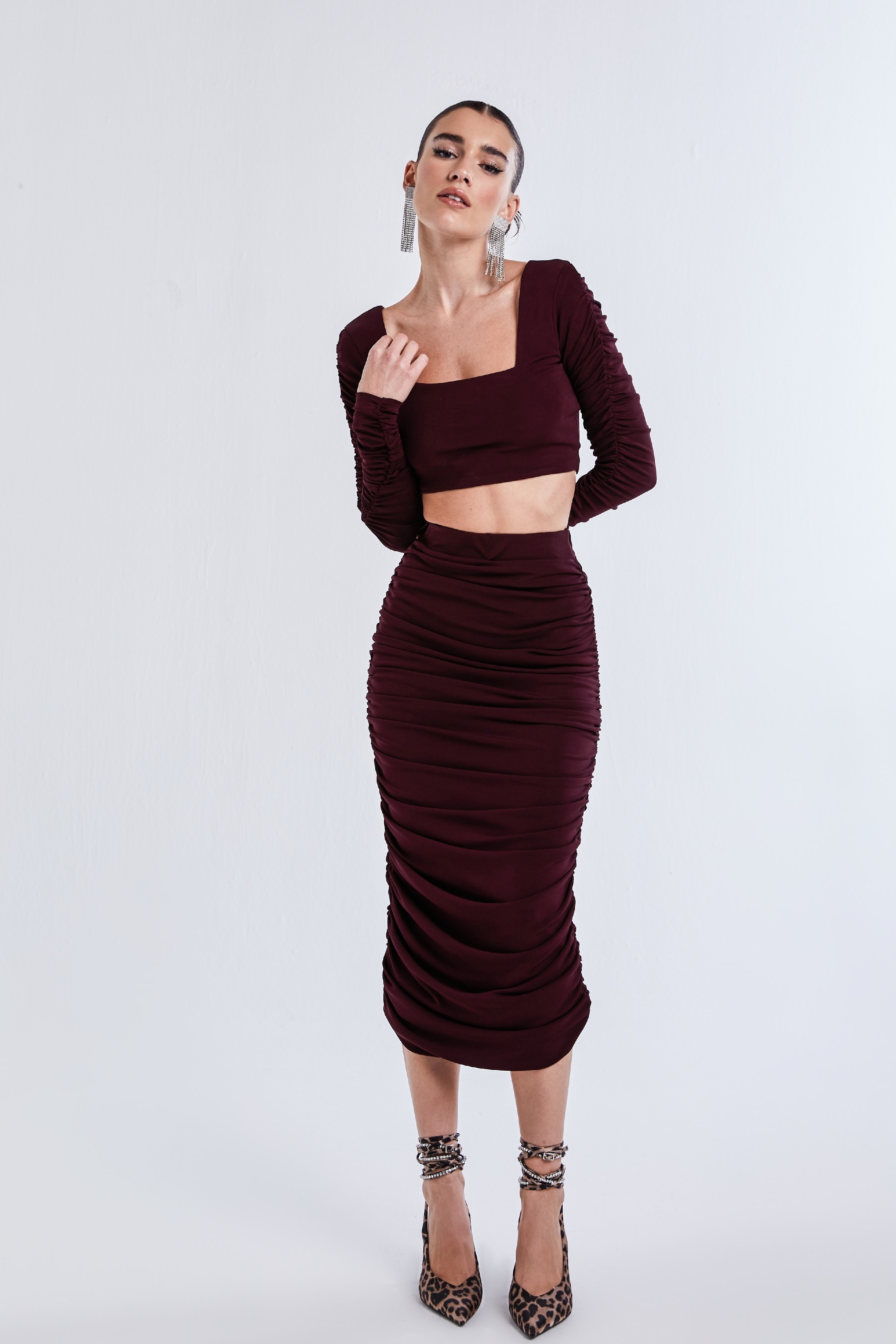 Saia Midi Drapeada - Vinho