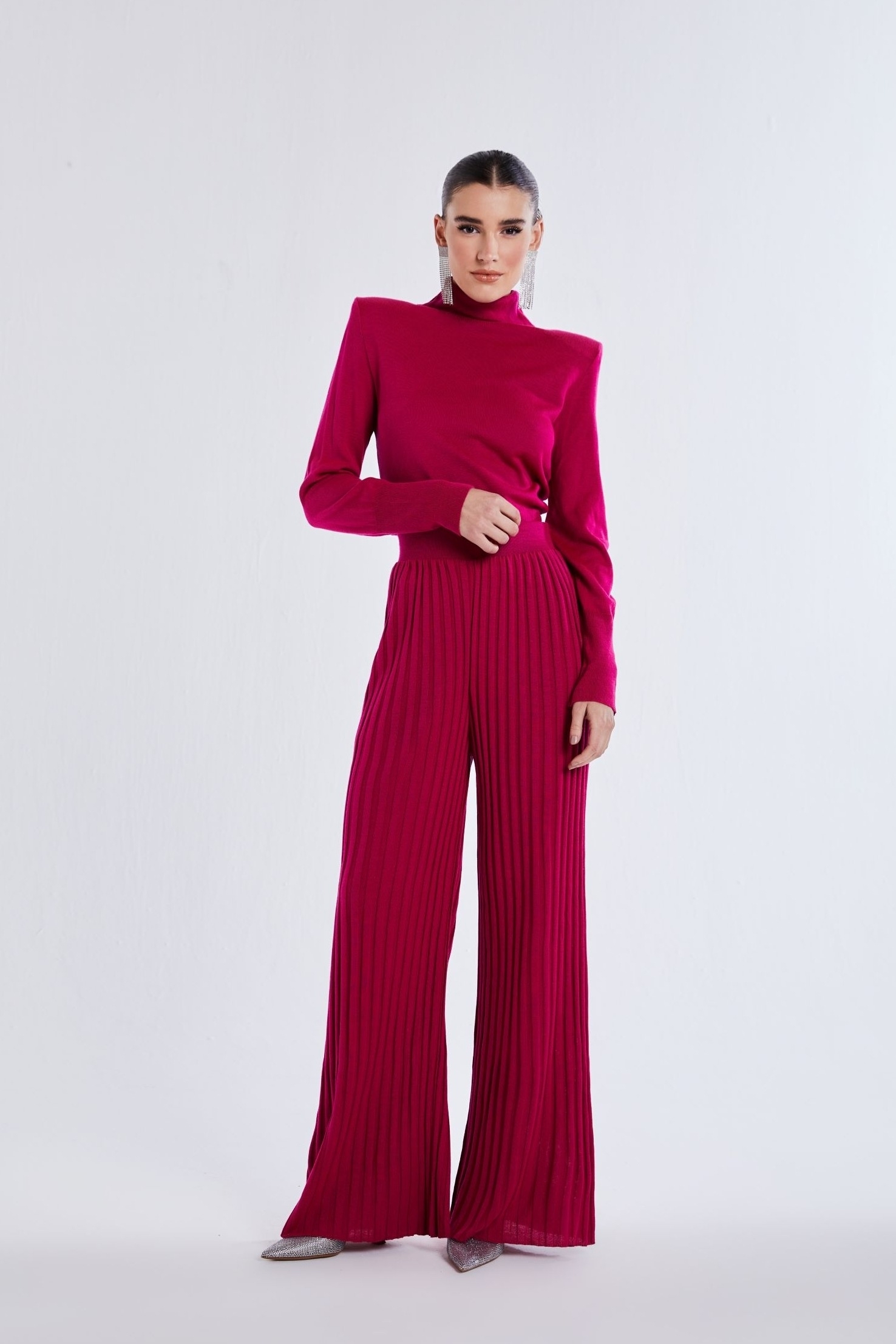 Calça Pantalona em Tricot - Fúcsia