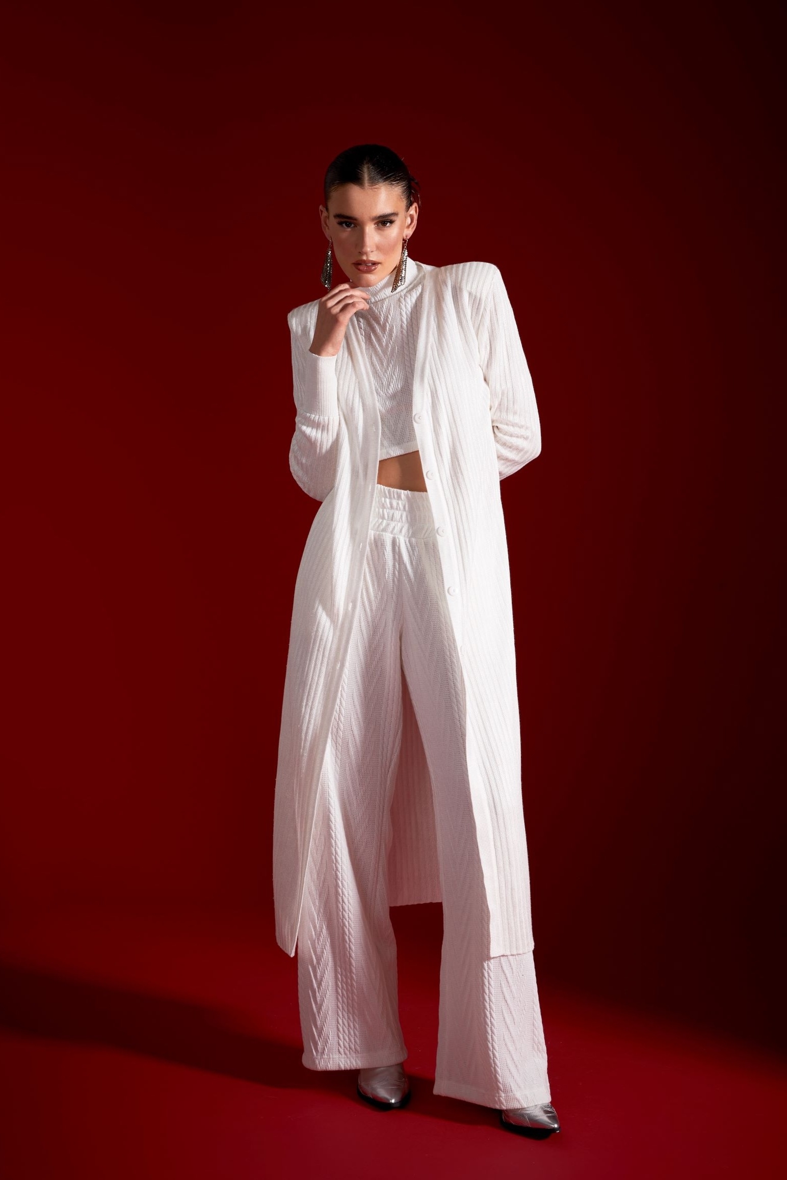 Maxi Cardigan Canelado - Off White