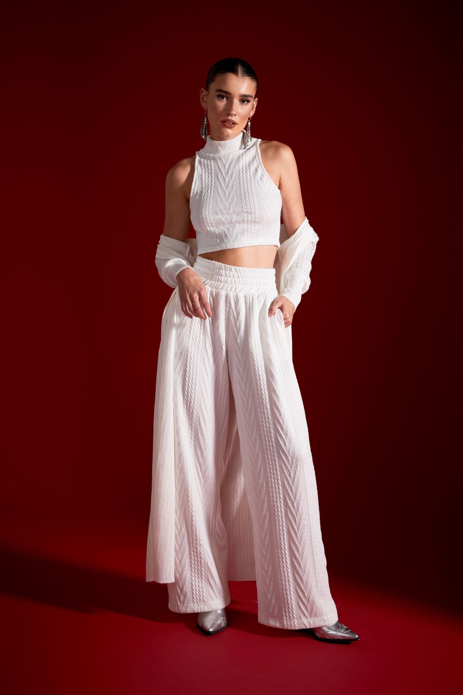 Calça Wide Leg Malha - Off White