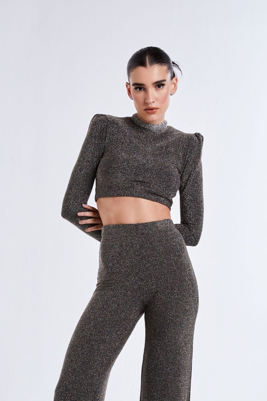 Blusa Cropped Lurex - Preta